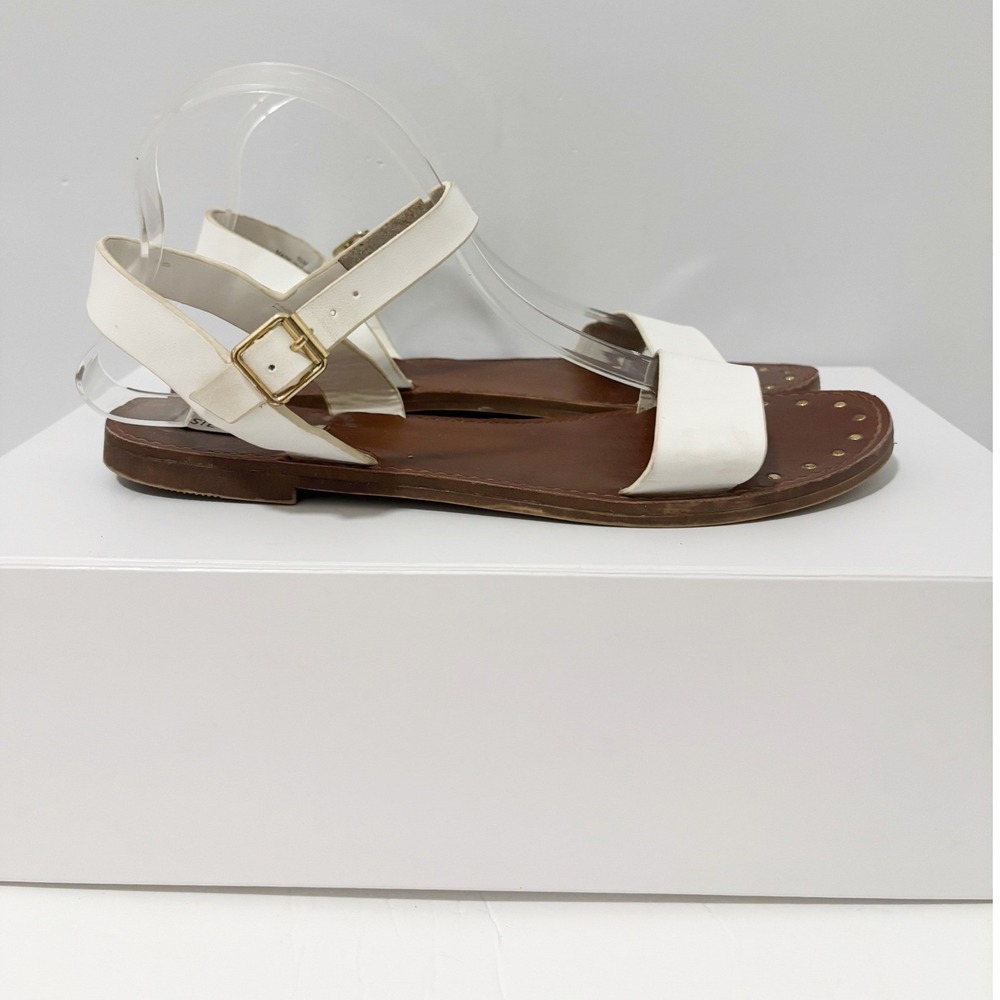 Steve Madden Dina Sandals Womens Size 10W White Ankle Strap Flat Shoes Casual
